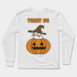 Crying Cat Meme In Jack O Lantern For Halloween Long Sleeve T-Shirt